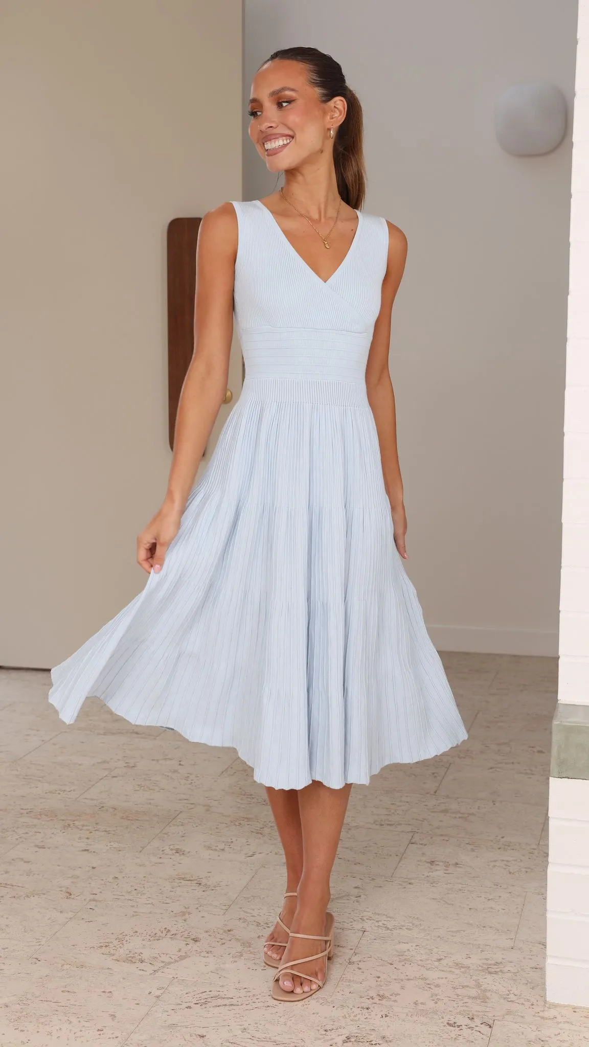 Platinum Shine Easy Match Jayde Knit Dress - Light Blue