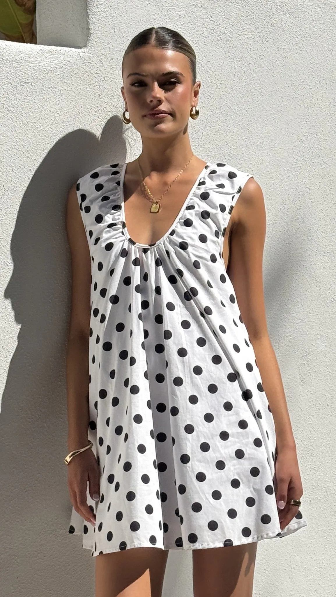 Late Glam Effortless Fashion Vanessa Mini Dress - White Polka
