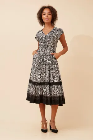 MOROCCO BORDER PRINT MIDI DRESS Sleek Fashion