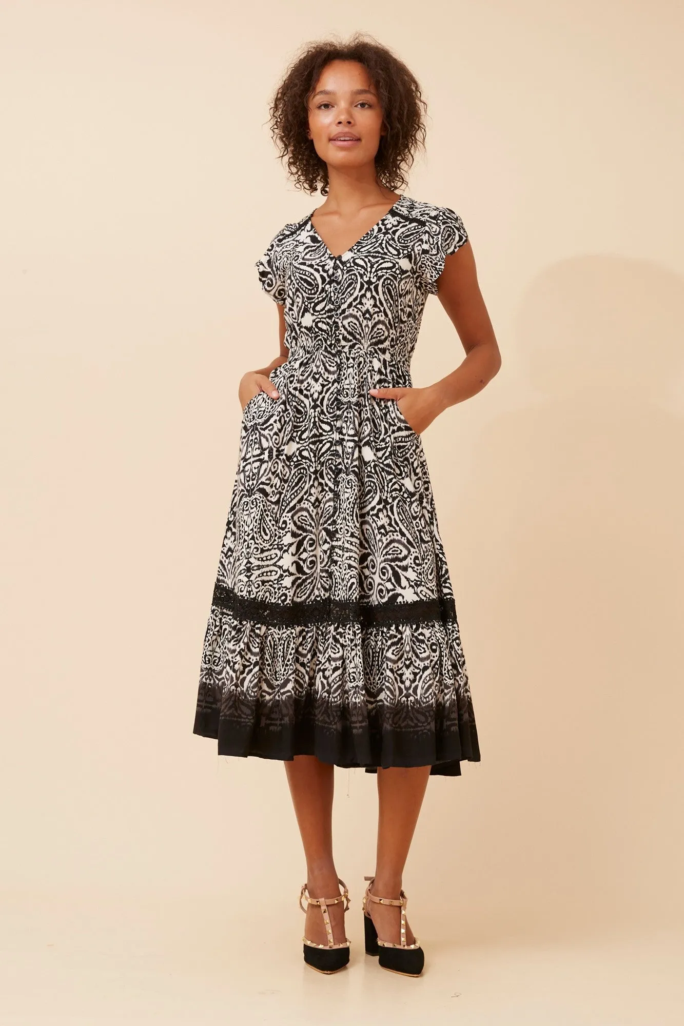 MOROCCO BORDER PRINT MIDI DRESS River Side
