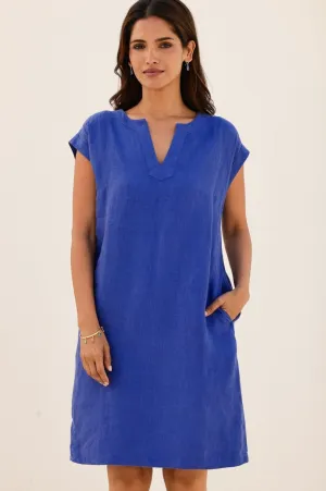 Minimal Look Dori Linen Dress | Cobalt