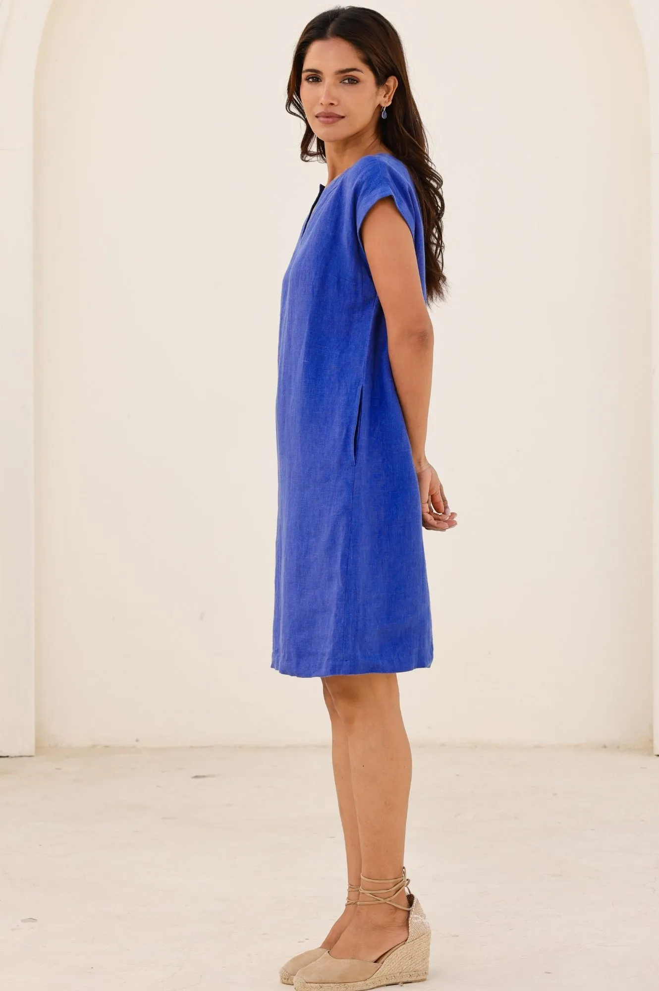 Easy Wear Flash Hot Dori Linen Dress | Cobalt