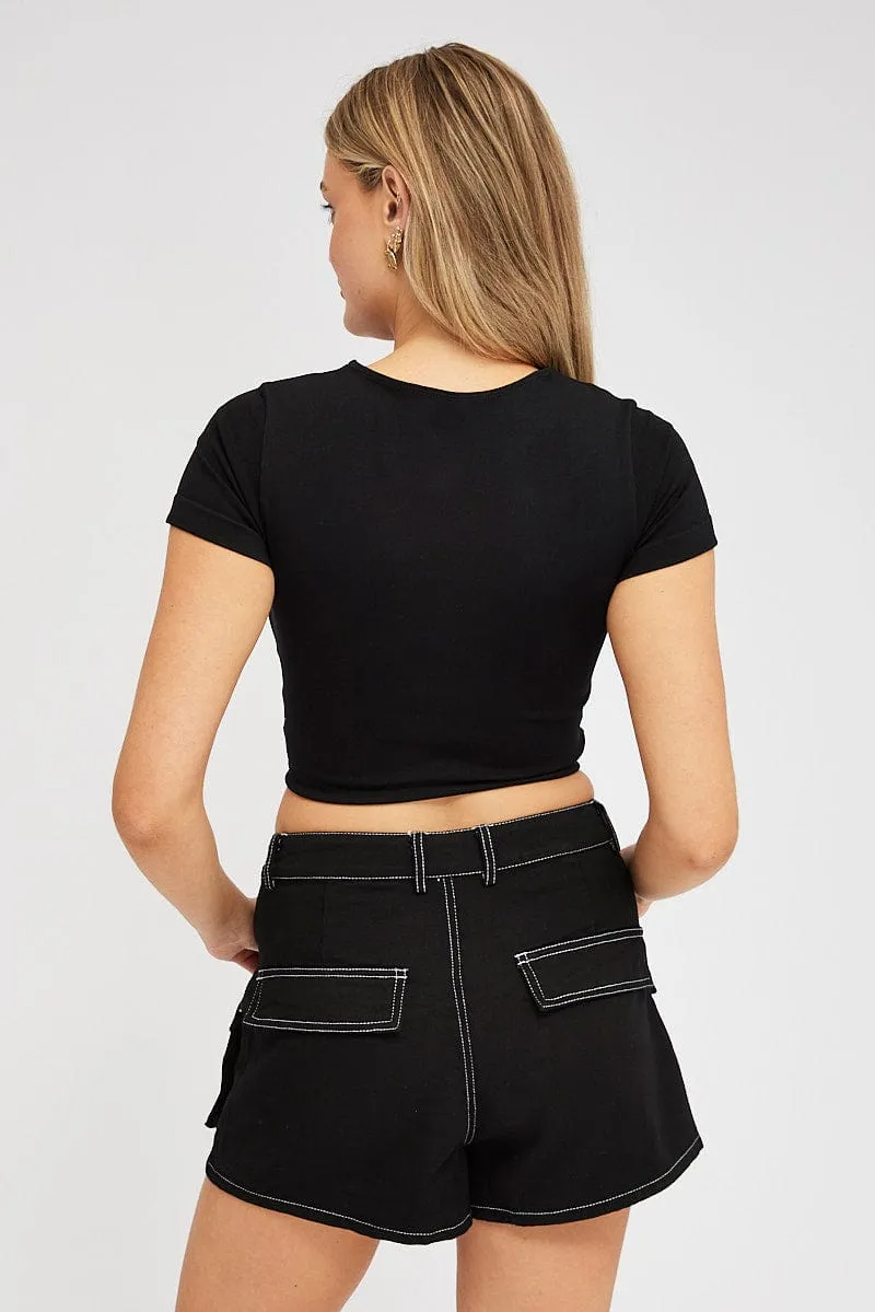 Effortless Comfort Black Cargo Shorts Contrast Stitching