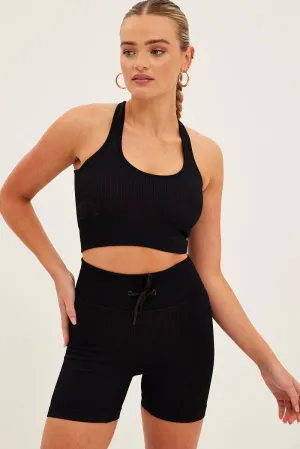 Black Seamless Halter Top And Bike Shorts Activewear Set Summer Ready Birthday gift