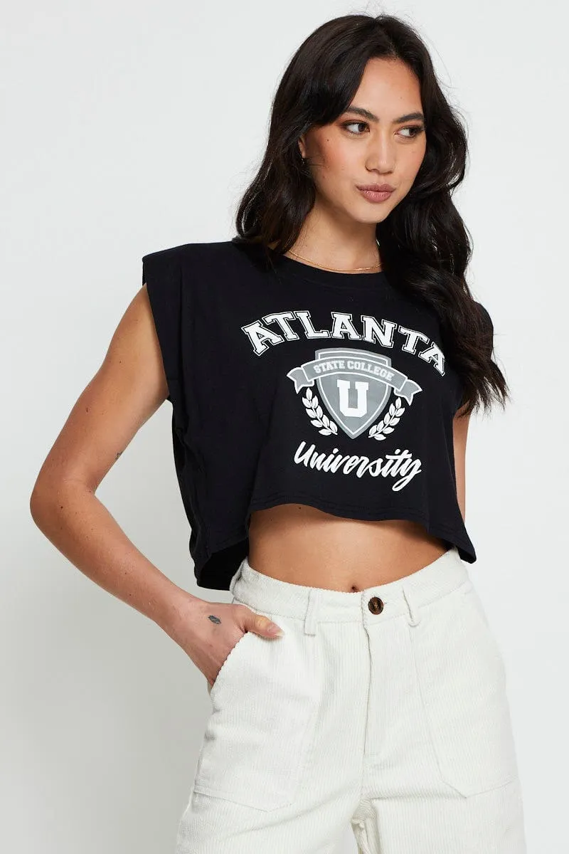 Stone Glow Black Crop T-Shirt Short Sleeve