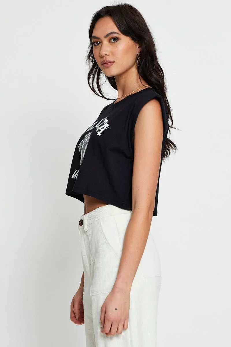 Black Crop T-Shirt Short Sleeve SoftTouch Texture Vacation Mood