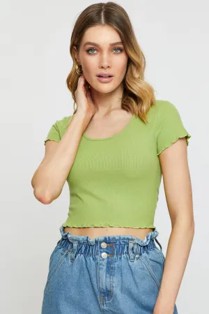 Green T-Shirt Short Sleeve Crop Crew Neck quick dry