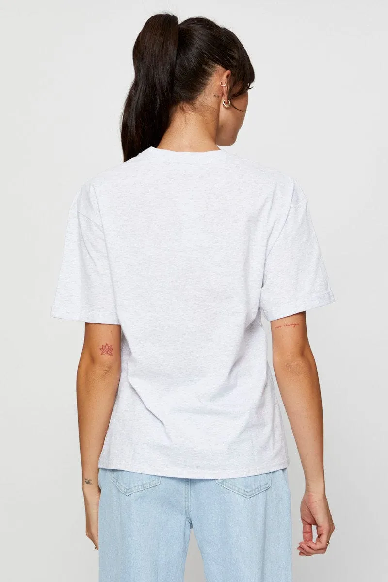Soft Wearable Functional Fashion Grey Graphic T Shirt Short Sleeve