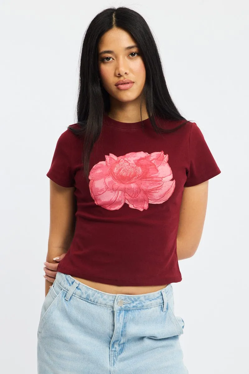 Cozy Pullover outdoor mode Red Graphic Tee Short Sleeve