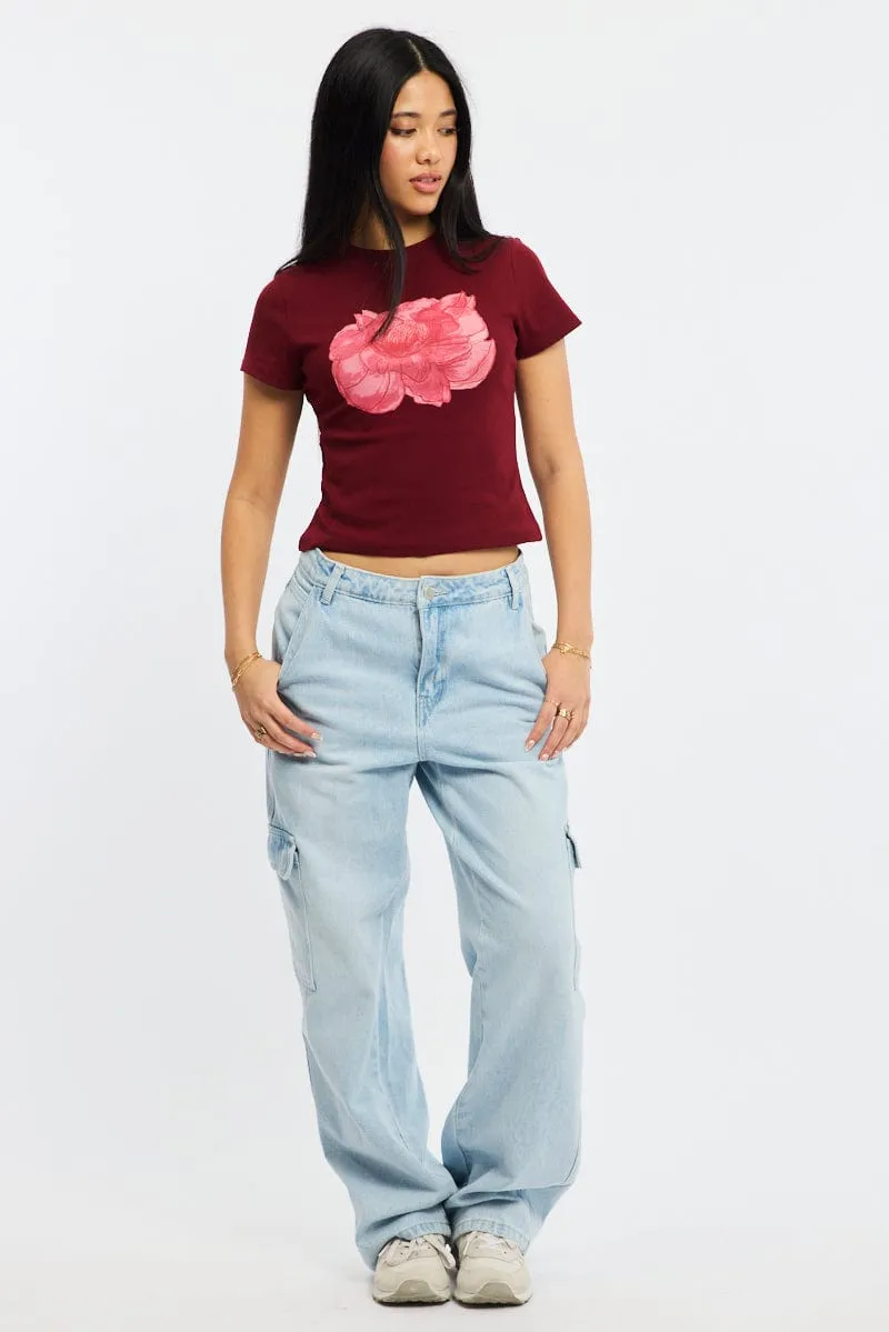 Red Graphic Tee Short Sleeve Street Trend