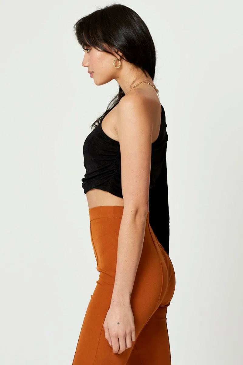 Layered Paneling AntiStatic Cloth Black Slinky Jersey One Shoulder Top