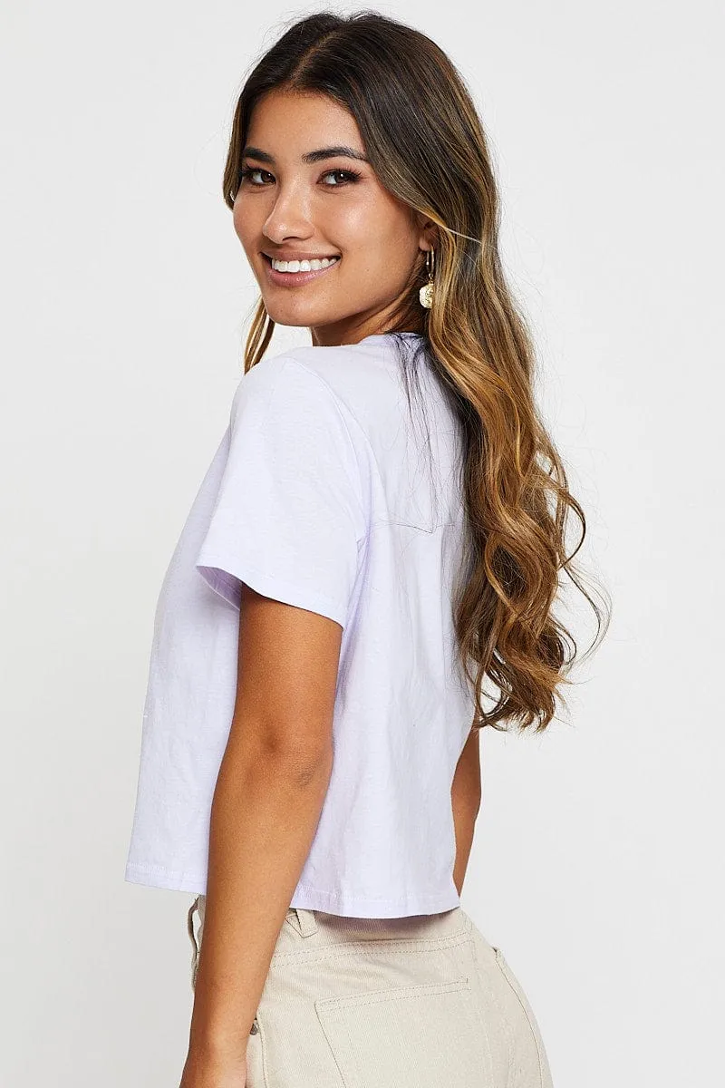 Purple Graphic T Shirt Short Sleeve Comfort Wear