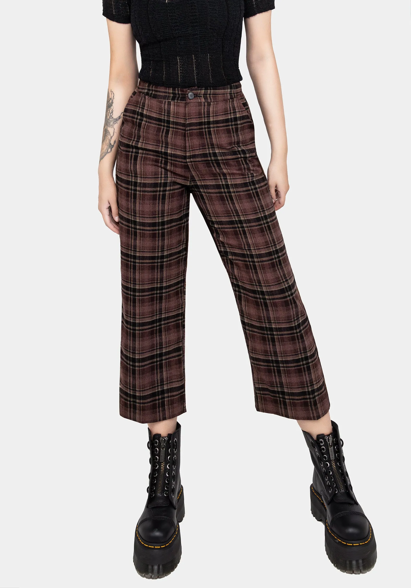 Hickory Check Straight Leg Trousers Casual Chic Look Sleek Comfort