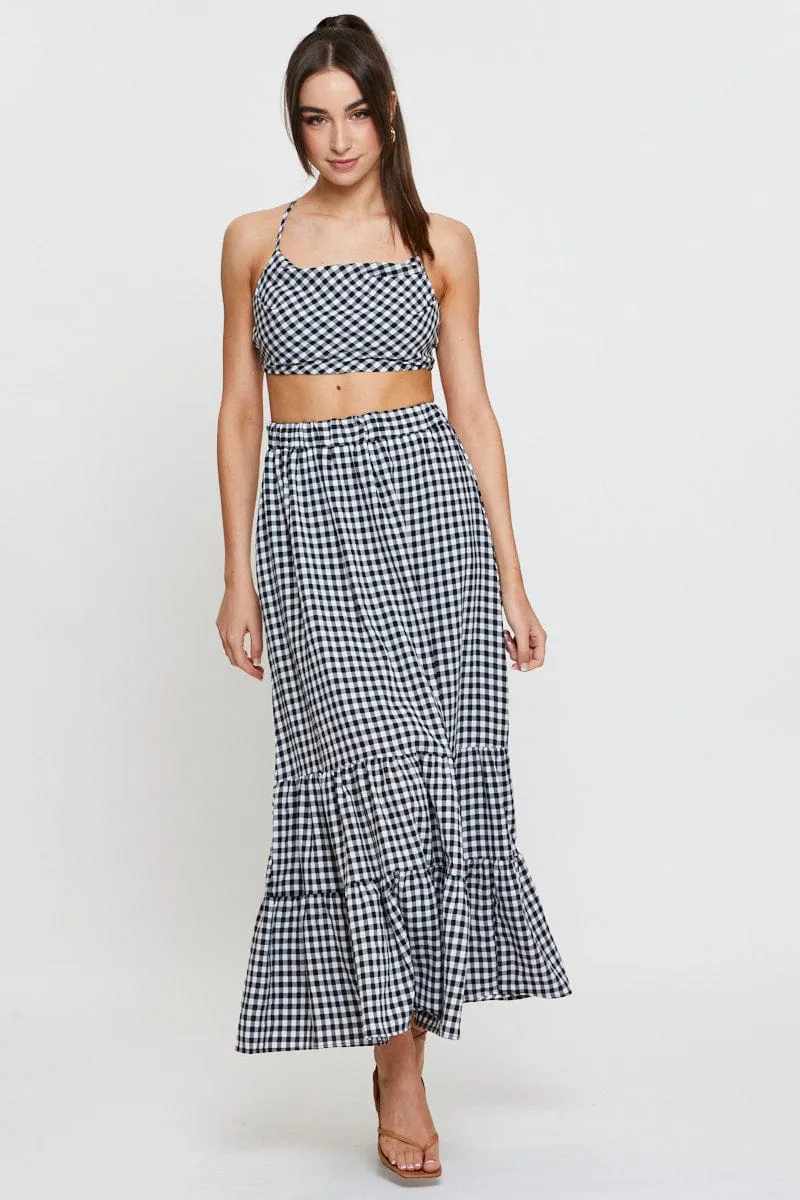 Fairy Mood Flatlock stitching Check Singlet Top Sleeveless Crop