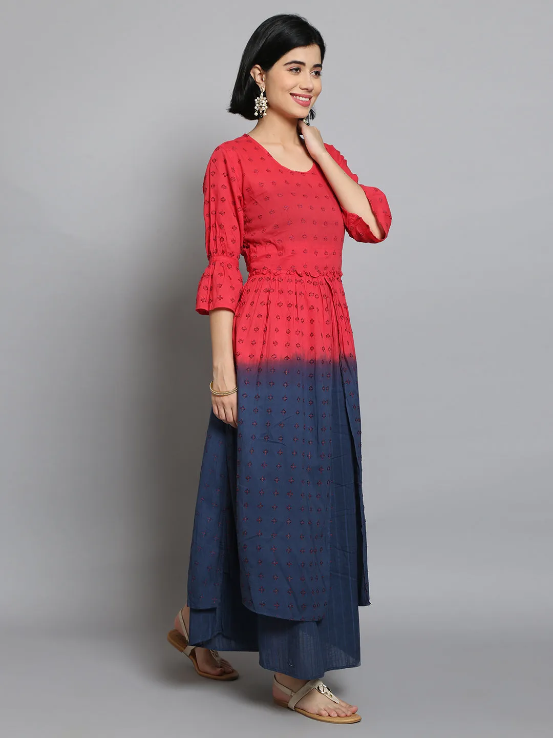 Women Pink & Navy Blue Printed Dress Camera Glow CompressiveFitFabric