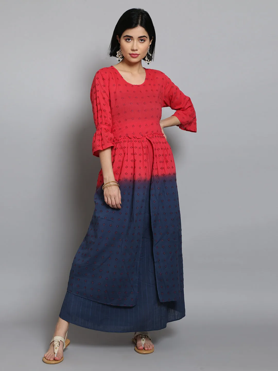 Women Pink & Navy Blue Printed Dress Essential Shirt