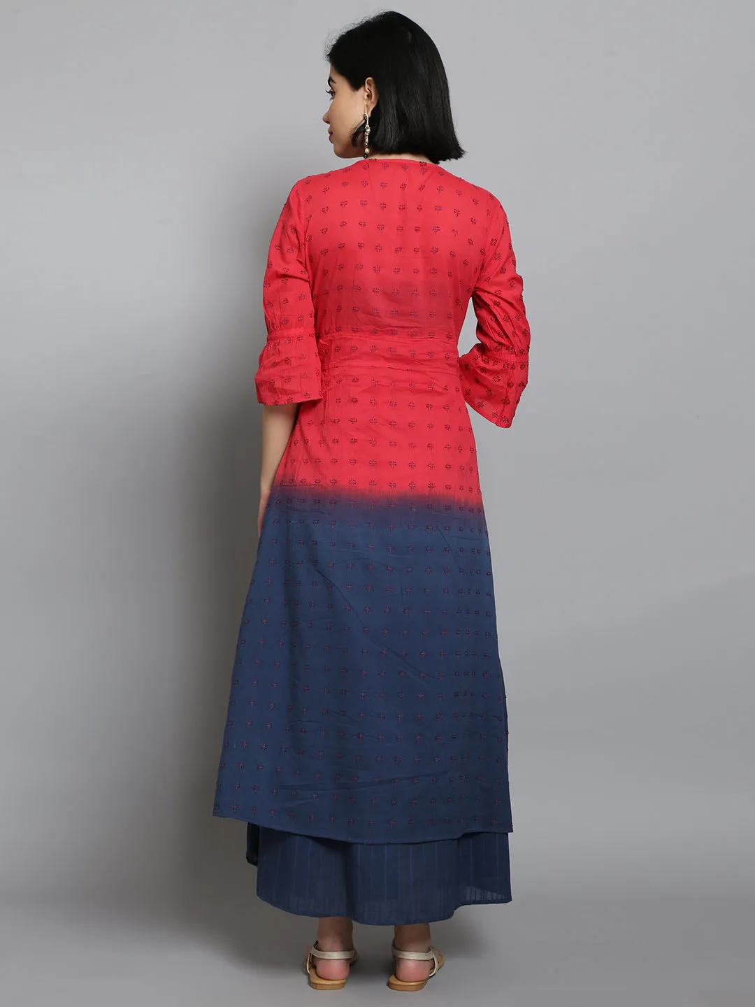 Queen Glow Winter Ready Women Pink & Navy Blue Printed Dress
