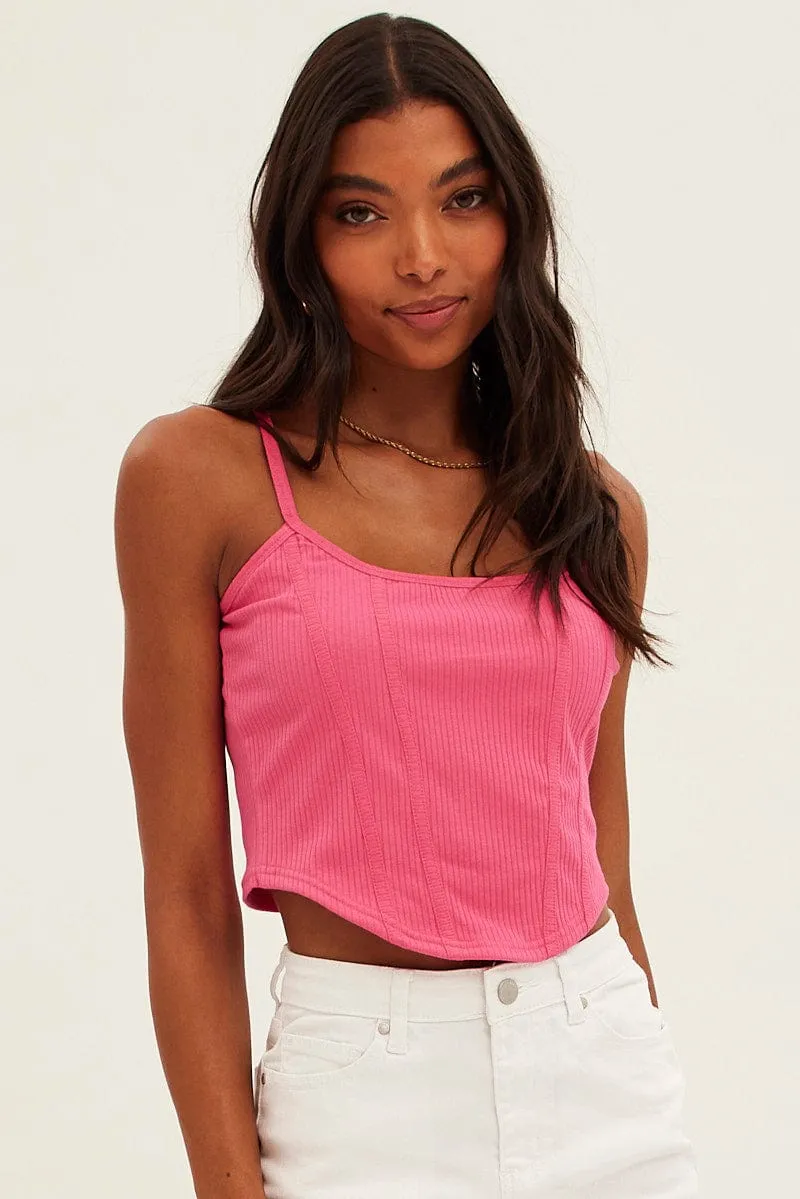 Pink Corset Singlet Sleeveless Scoop Neck Rib Jersey LowProfile Fasteners Mature Charm