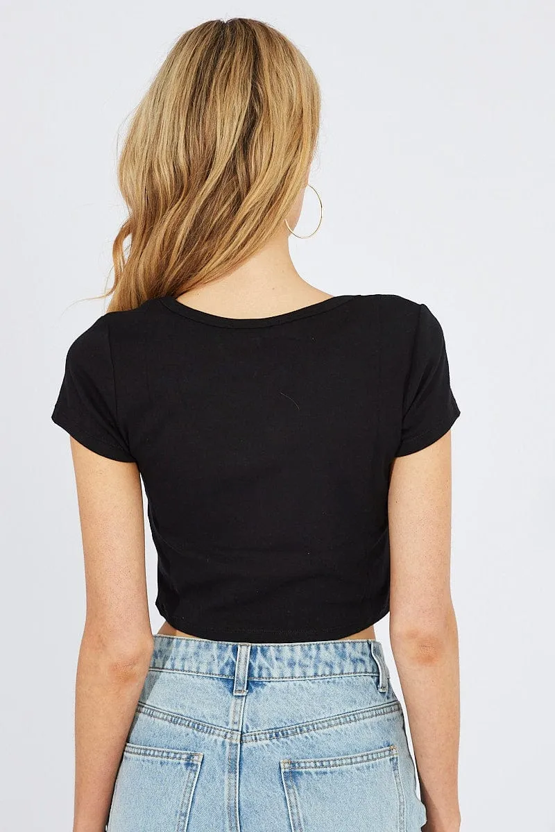 Black T-Shirt Short Sleeve Scoop Neck smooth zipper Love Energy