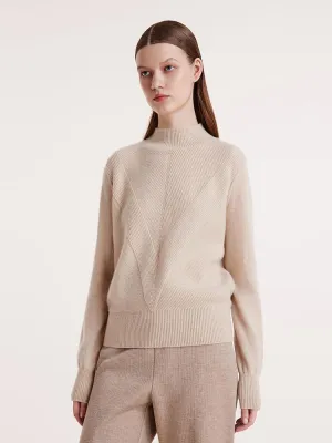 Snuggly Feel Beige Pure Cashmere Mock Neck Women Sweater