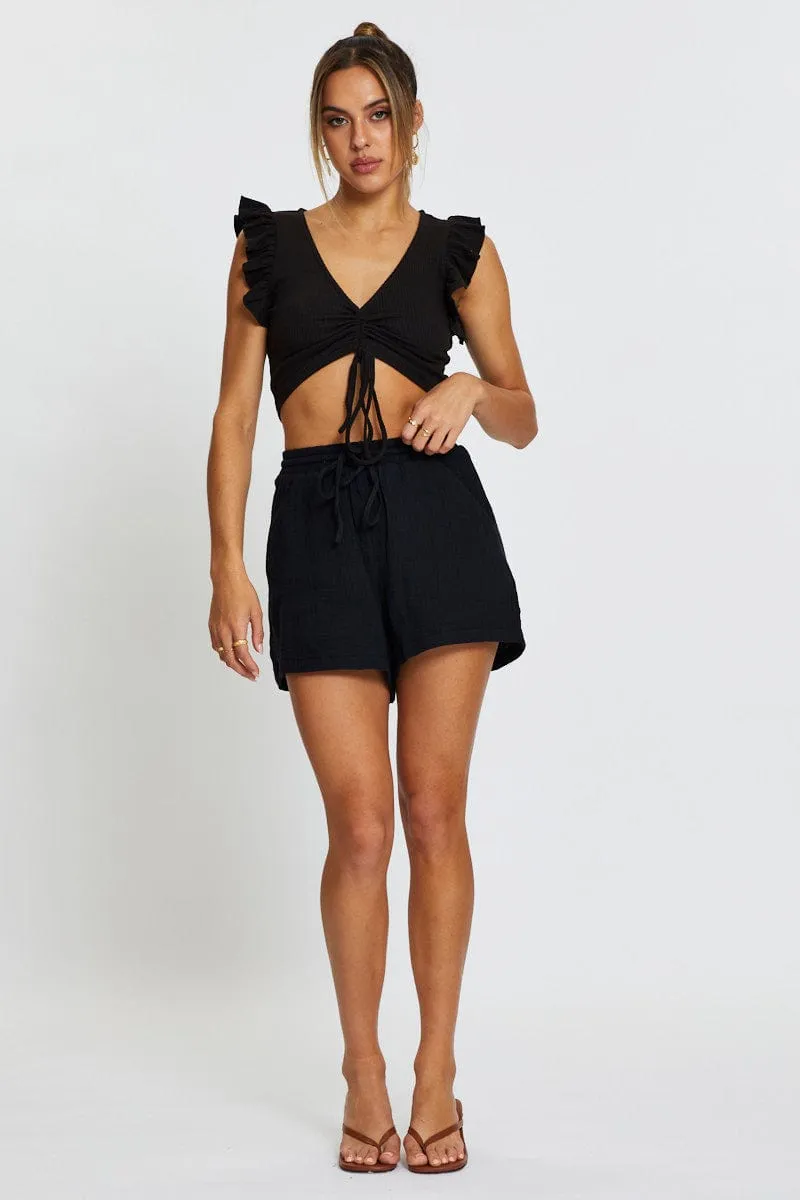 Easy Layering Active Ease Black Top Flutter Sleeve Ruche