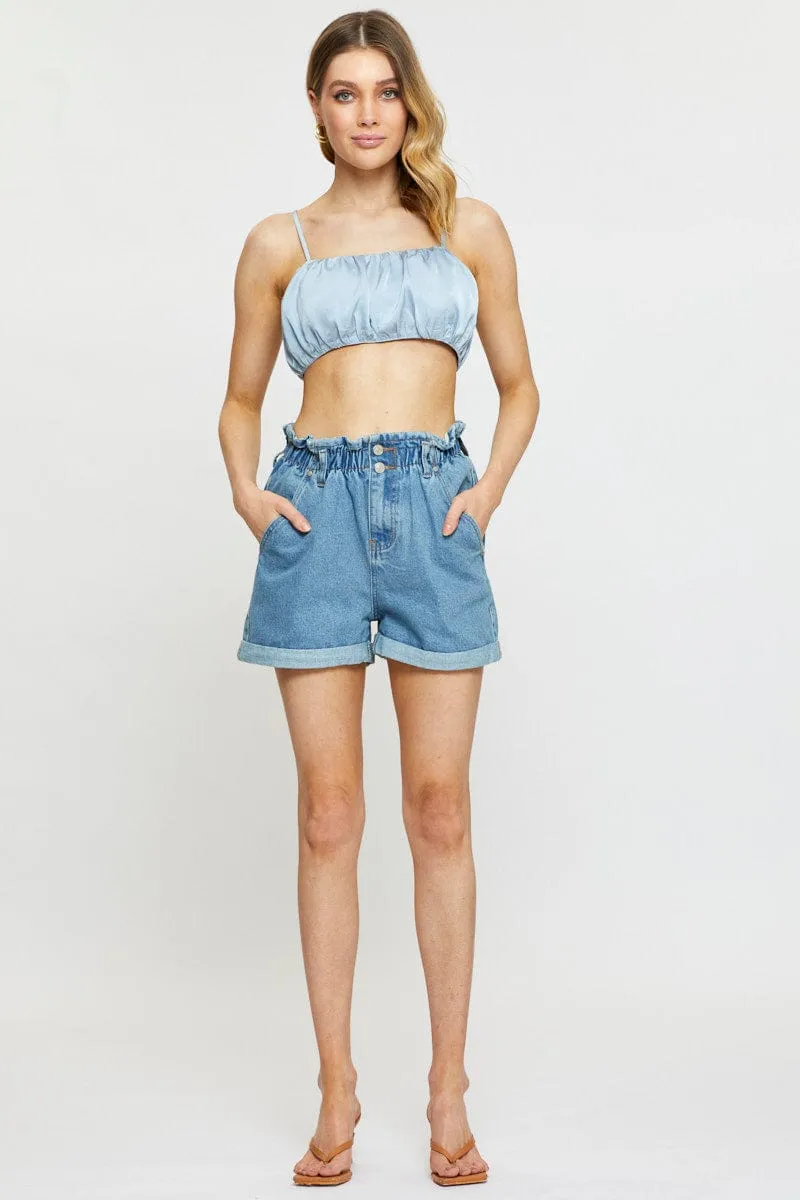 Blue Singlet Top Sleeveless Cowl Neck Warm Pants