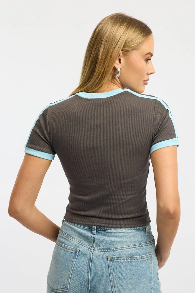 Wrinkle Resistant Texture Sublimation Resistant Fabric Grey Graphic Tee Short Sleeve Contrast Binding