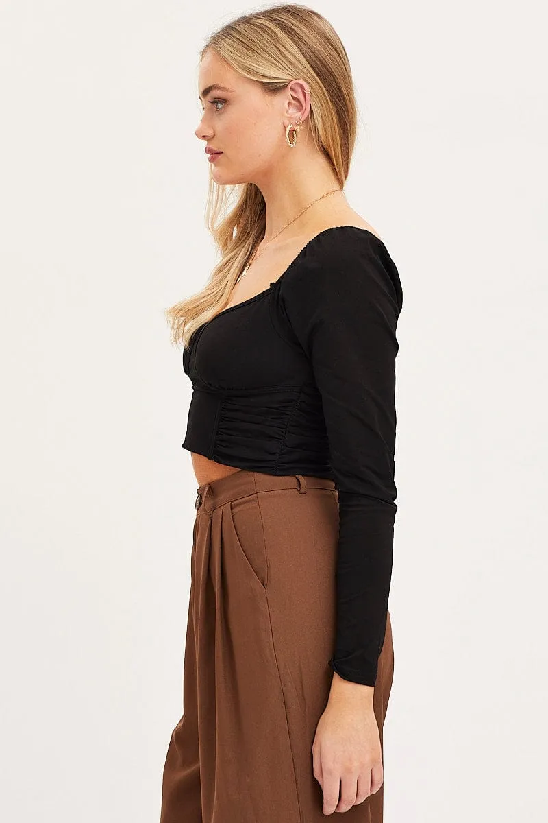 Black Crop Top Long Sleeve StaticResistantTextile ZeroRestrictionMobility