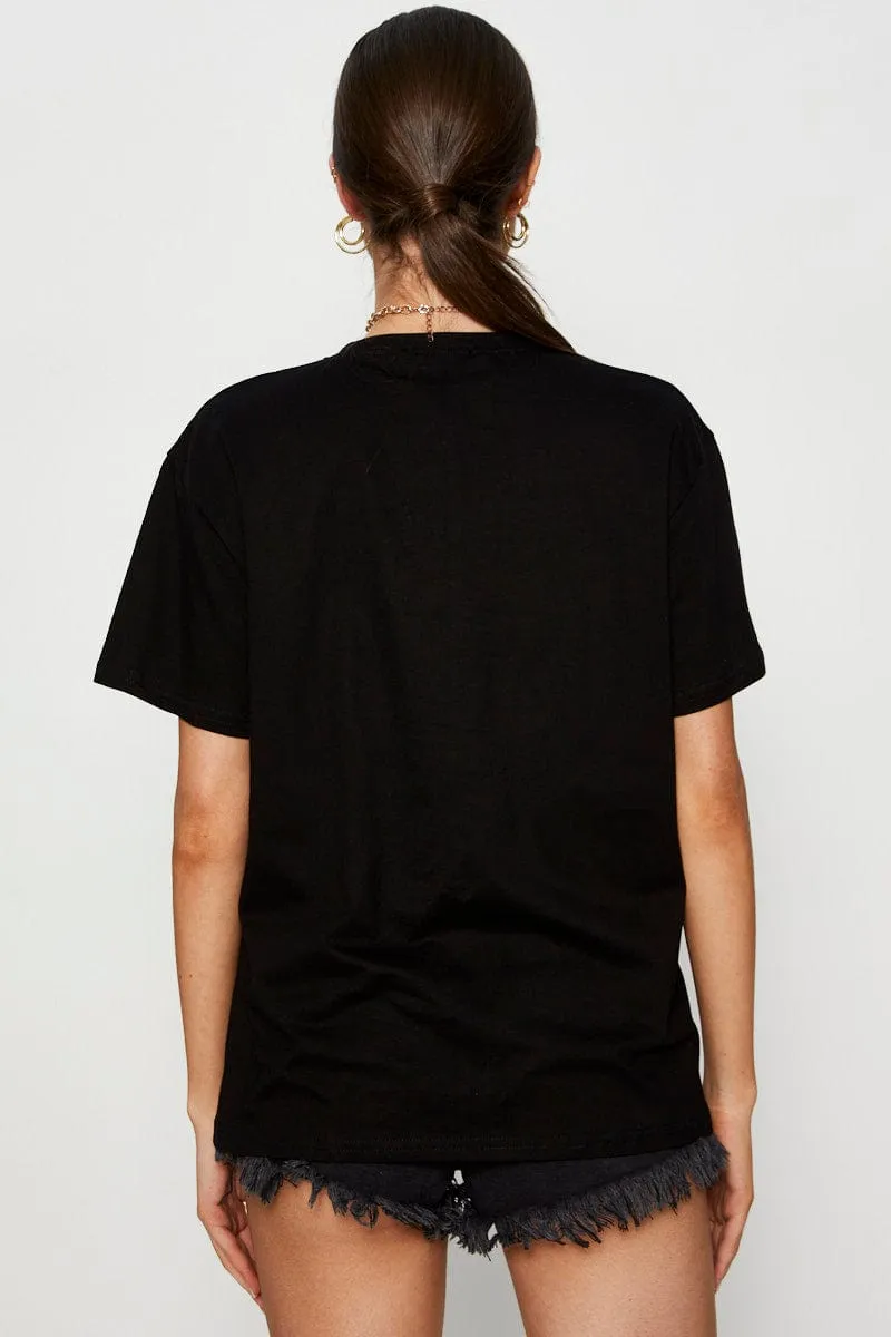 Black Graphic T Shirt Short Sleeve WaterResistant Coating