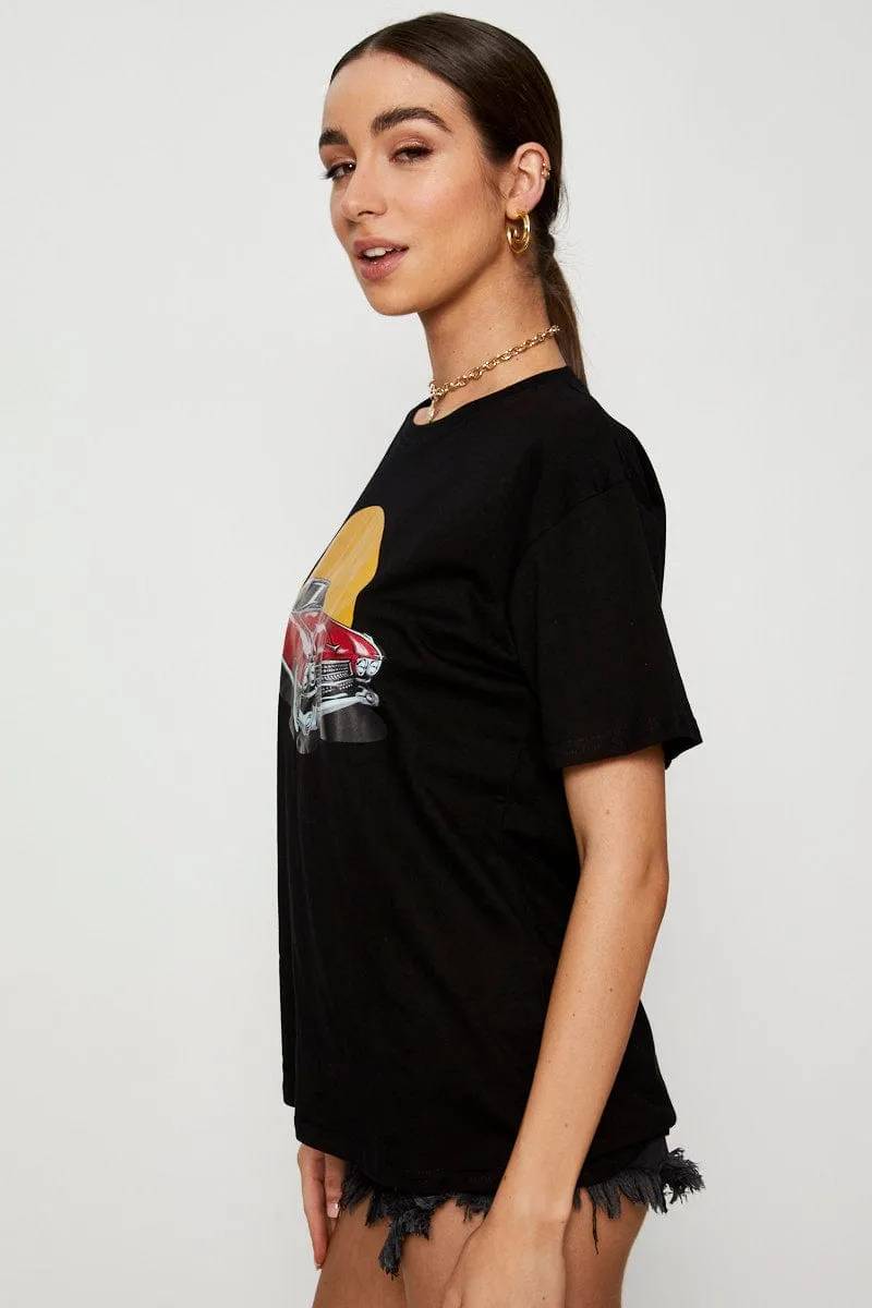 Calm Wave Black Graphic T Shirt Short Sleeve