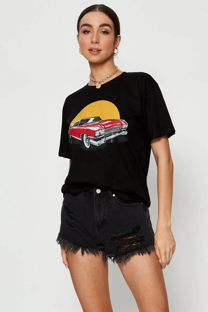 Classic Wear CoolingChannelFabric Black Graphic T Shirt Short Sleeve