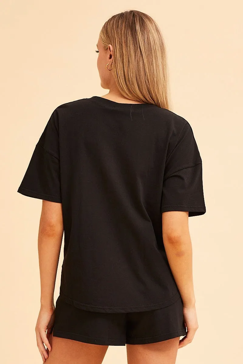 Black Jamie Curved Hem Crew Neck Tee Breathable Fit pack light