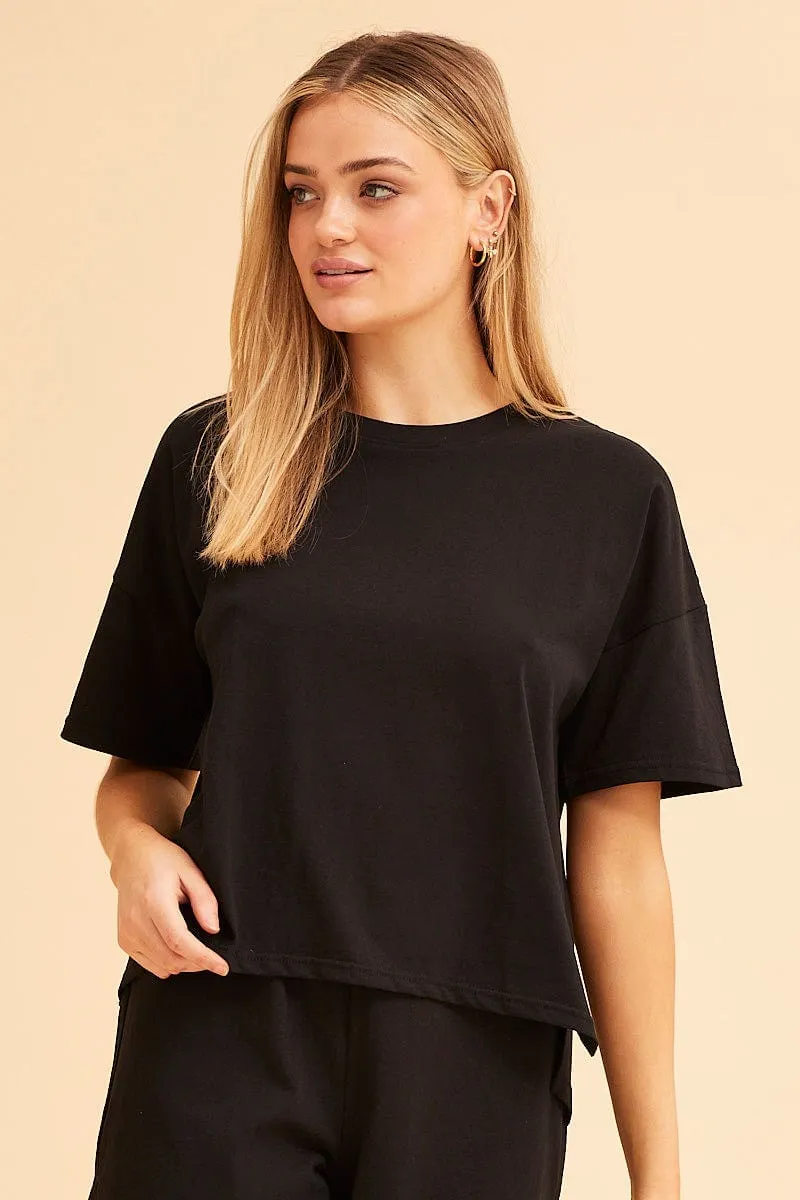 Black Jamie Curved Hem Crew Neck Tee Fashion Layer