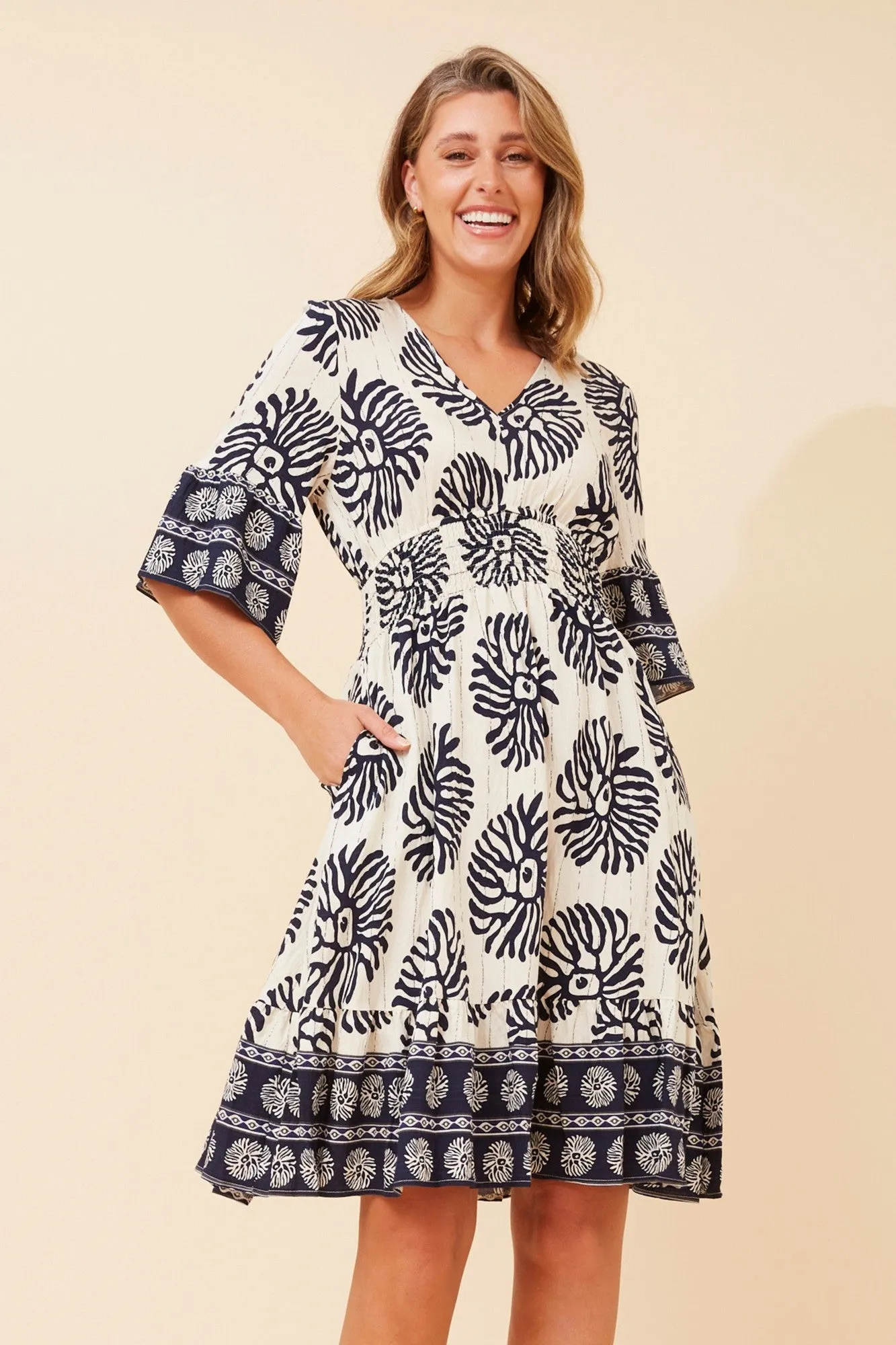 IZABELLA BORDER PRINT DRESS AntimicrobialCoating