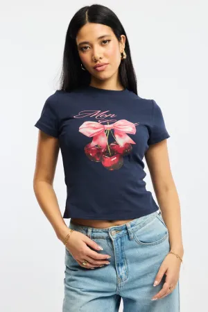 Blue Graphic Tee Short Sleeve Simple Layer Smart Design