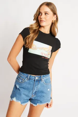 Black Graphic Tee Short Sleeve Summer Casual