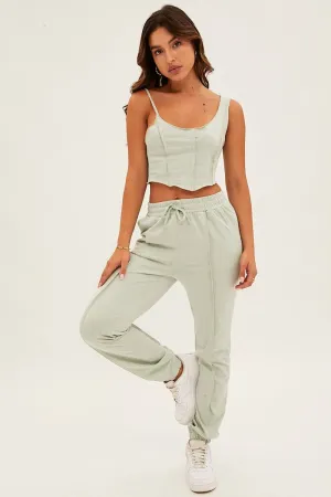 Green Crop Singlet Loungewear Set Late Breeze