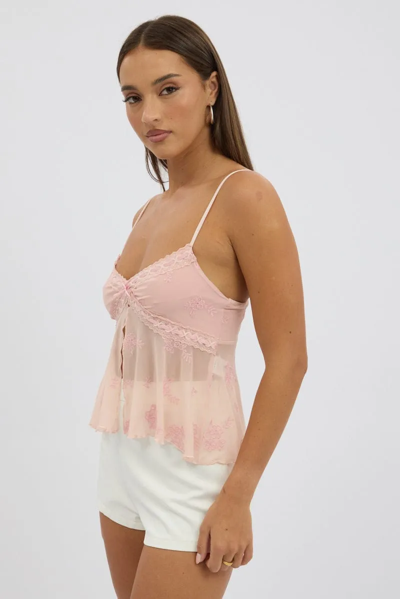 Desert Heat Magic Glow Pink Cami Top Mesh