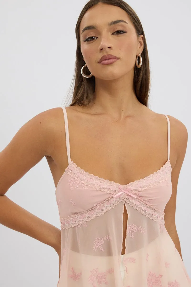 Pink Cami Top Mesh Cozy Knit MachineWashable