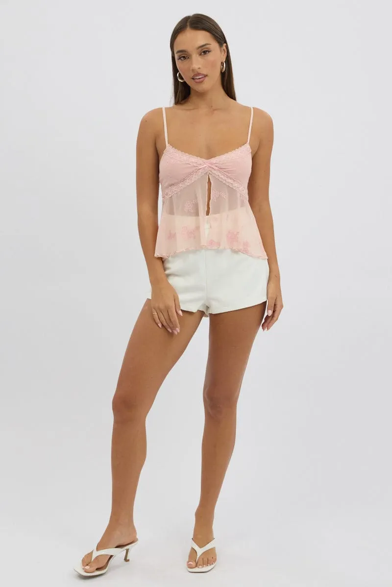 Vintage Style Soft Core Pink Cami Top Mesh