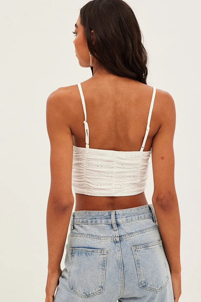 White Lace Keyhole Rushed Cropped Cami Antibacterial Treatment