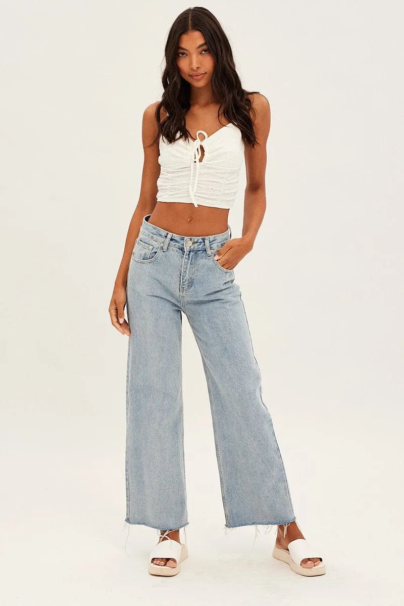 Bride Side Lightweight Fabric White Lace Keyhole Rushed Cropped Cami