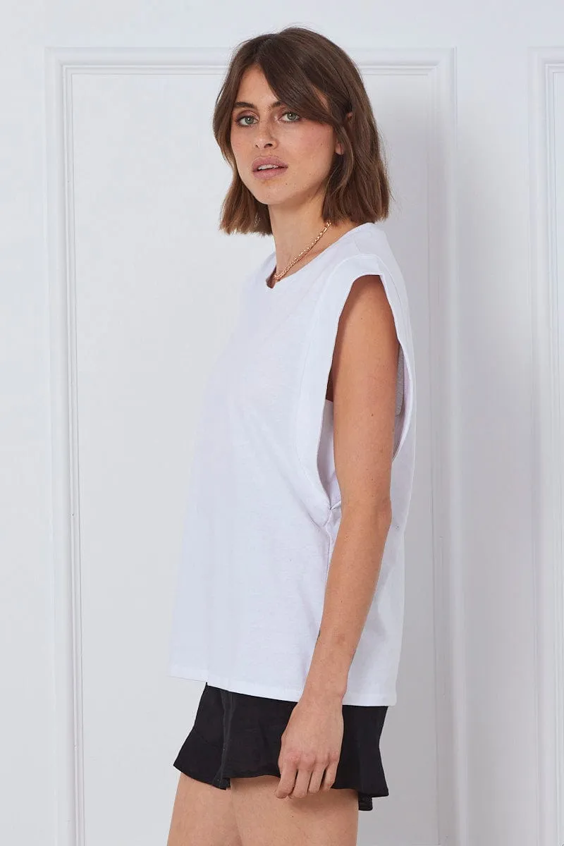 White T-Shirt Sleeveless Crew Neck Professional Wear
