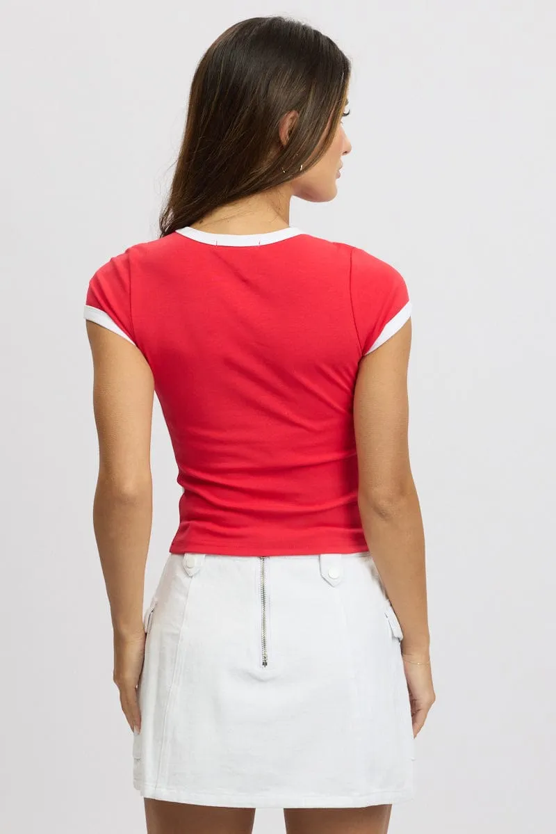 Relax Style Trend Red Graphic Tee Short Sleeve
