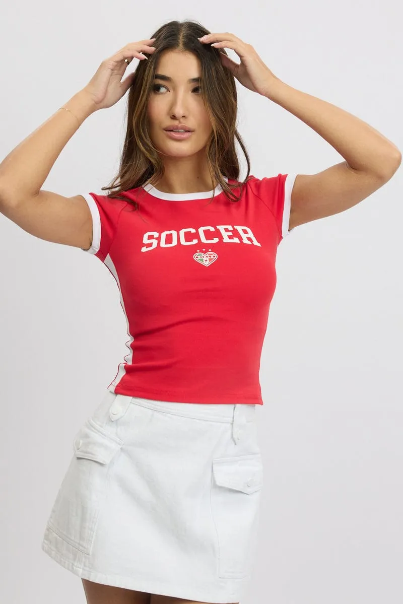 Summer Essential Bold Statement Red Graphic Tee Short Sleeve