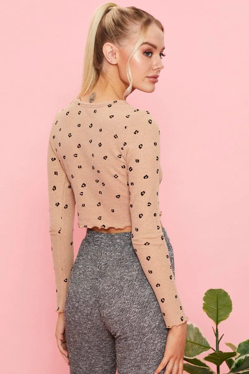 Print Ribbed Top Long Sleeve Winter Core