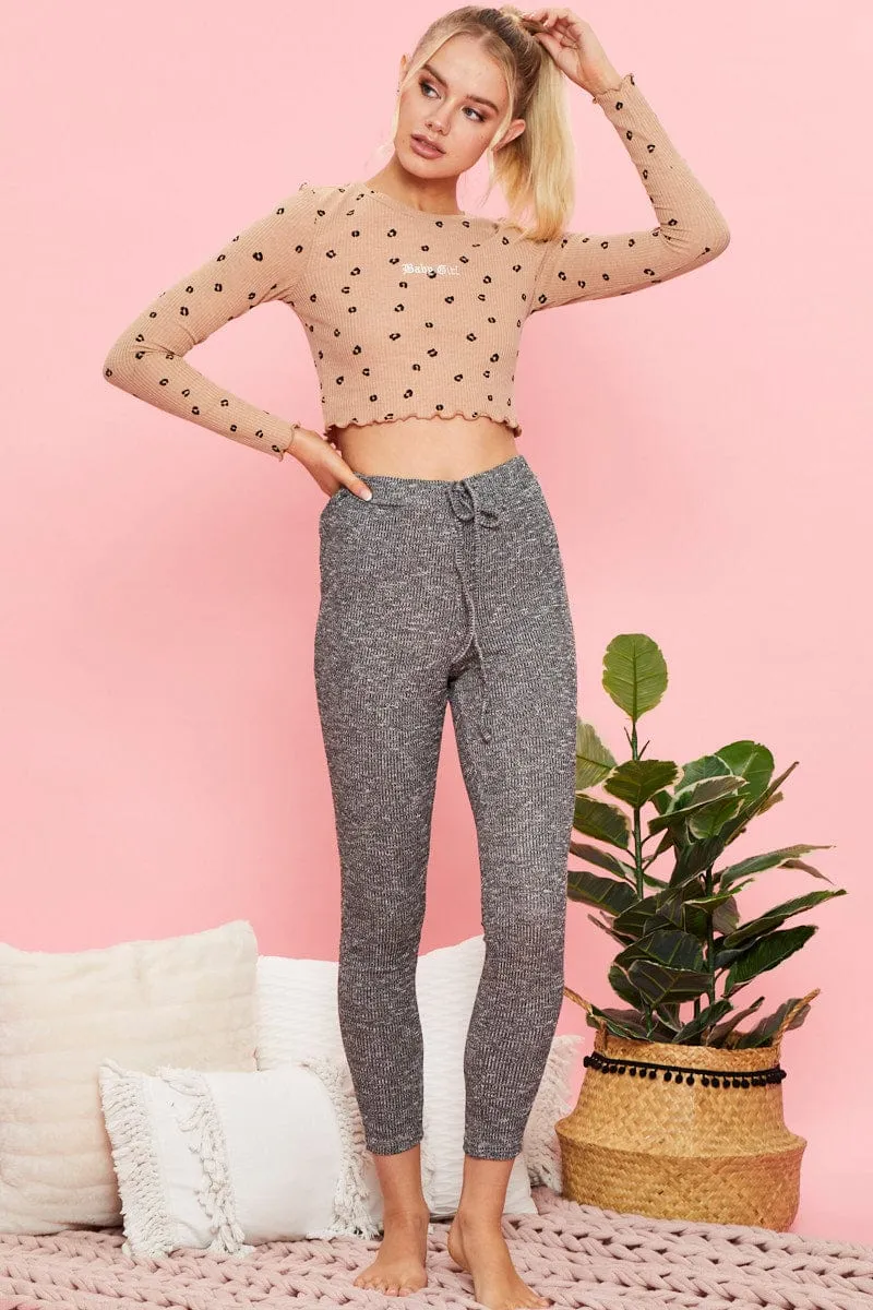 Royal Mode AI Style Print Ribbed Top Long Sleeve