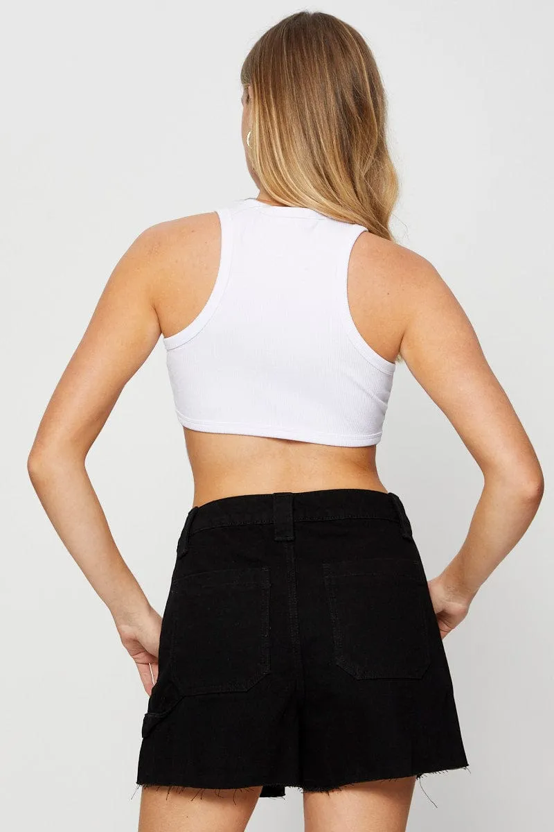 Soft Lining Windproof Design Black Carpenter Denim Shorts High Rise