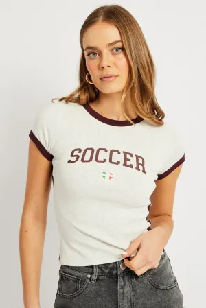 Spandex Enhanced Elasticity Grey Graphic Tee Short Sleeve
