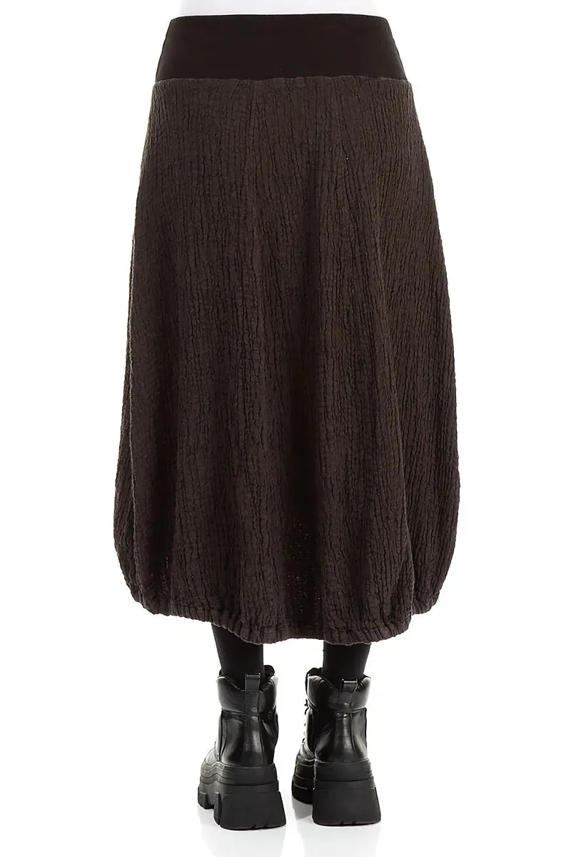 Longer Back Forest Brown Textured Linen Skirt High low hem Elegant Texture